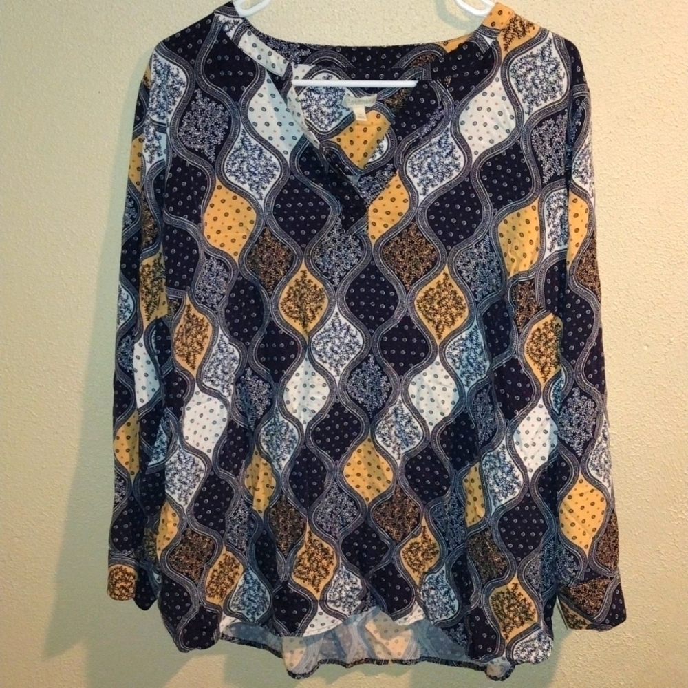 Unique Talbot's Patterned Blue and Yellow Top 1X